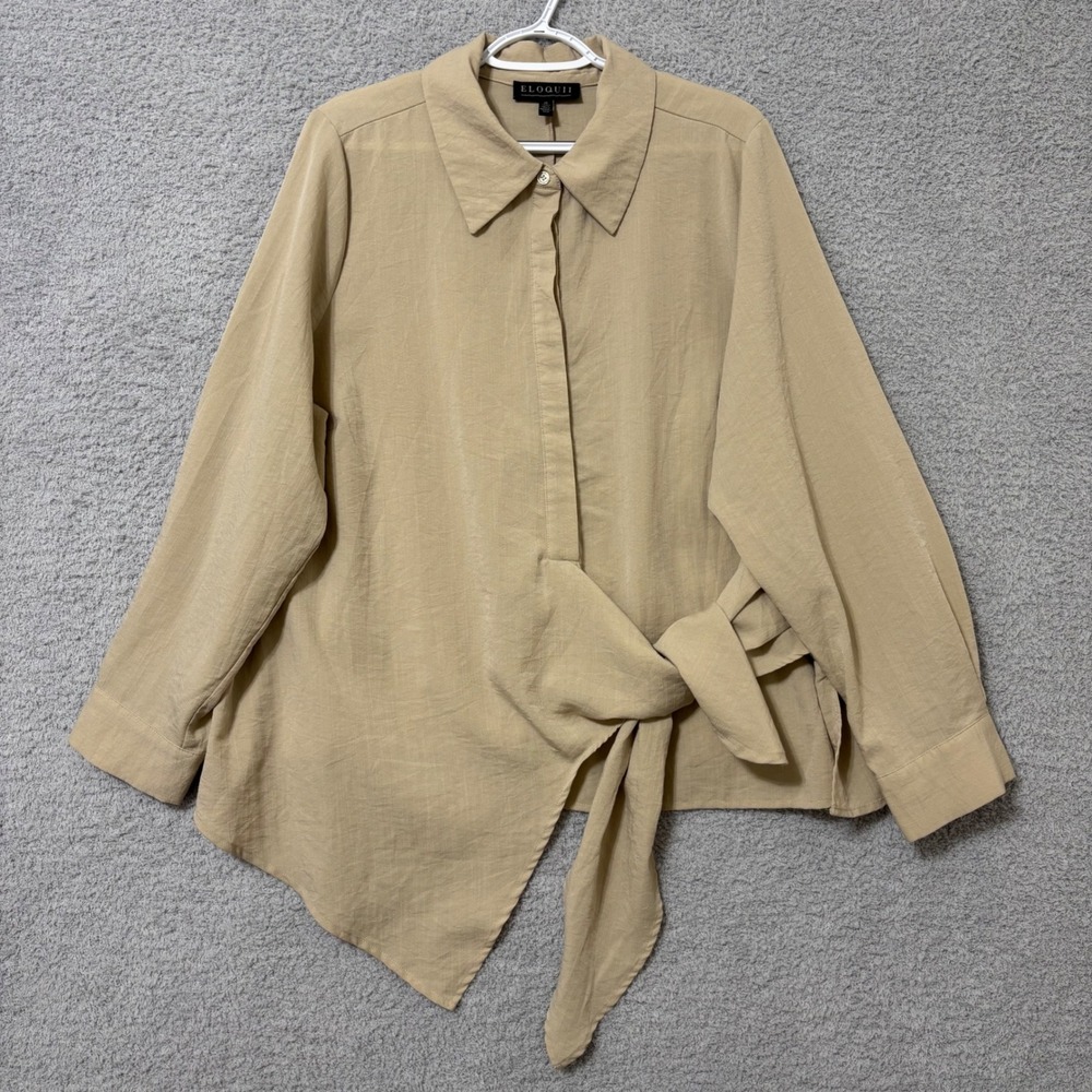 Work Casual Wrap Blouse Beige Tie Front Lightweight Top 18 Eloquii